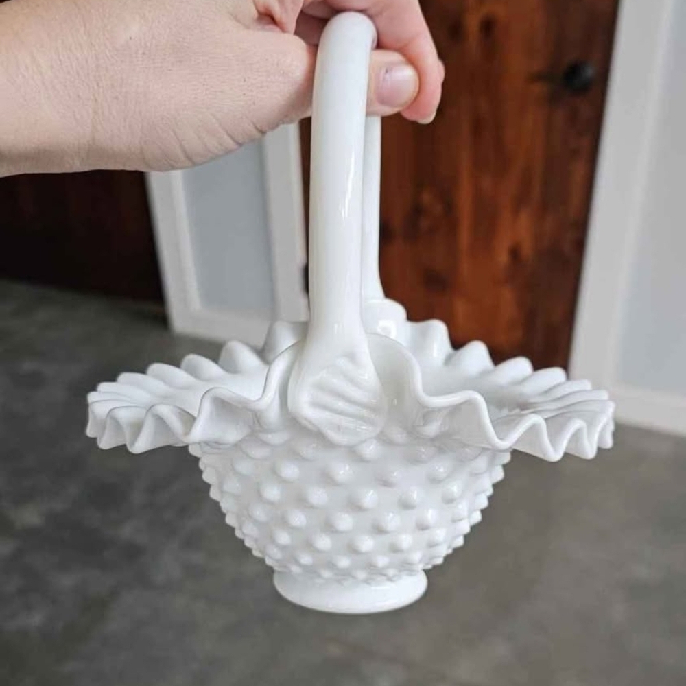 Fenton Hobnail Milk Glass Basket